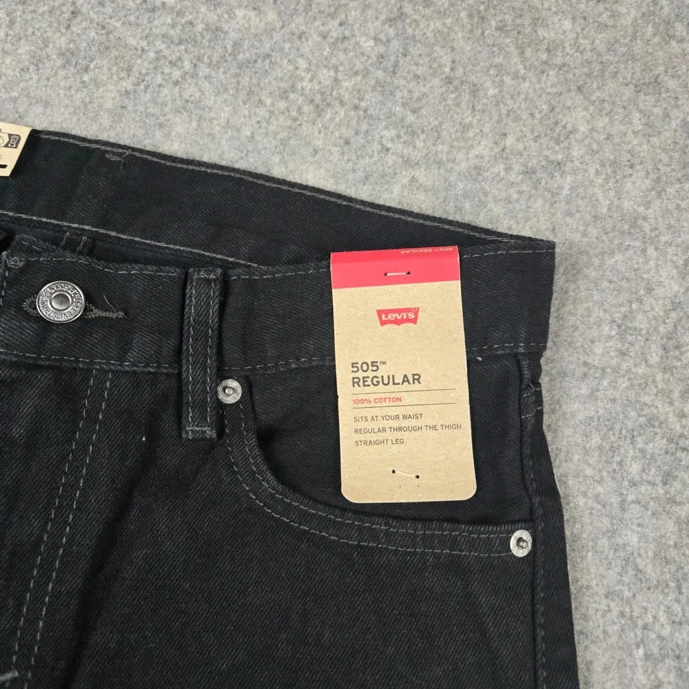 Levi's 505 Jeans Mens 29x30 Black Regular Fit Straight Leg Denim Outdoors NEW